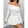 image:imageGORGLITTER Womens Off The Shoulder Bubble Dress Elegant Classy Fall Long Sleeve Birthday Festival Going Out Mini DressWhite