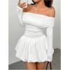 image:imageGORGLITTER Womens Off The Shoulder Bubble Dress Elegant Classy Fall Long Sleeve Birthday Festival Going Out Mini DressWhite
