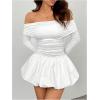 image:imageGORGLITTER Womens Off The Shoulder Bubble Dress Elegant Classy Fall Long Sleeve Birthday Festival Going Out Mini DressWhite