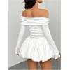 image:imageGORGLITTER Womens Off The Shoulder Bubble Dress Elegant Classy Fall Long Sleeve Birthday Festival Going Out Mini DressWhite