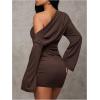 image:imageGORGLITTER Womens Off The Shoulder Cocktail Bodycon Mini Dresses Dinner Ruched Long Sleeve Party Pencil Birthday DressBrown