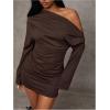 image:imageGORGLITTER Womens Off The Shoulder Cocktail Bodycon Mini Dresses Dinner Ruched Long Sleeve Party Pencil Birthday DressBrown