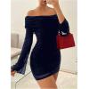 image:imageGORGLITTER Womens Off The Shoulder Mesh Mini Dress Long Sleeve Y2K Sexy Ruched Bodycon Birthday Club Party DressesBlue