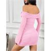 image:imageGORGLITTER Womens Off The Shoulder Mesh Mini Dress Long Sleeve Y2K Sexy Ruched Bodycon Birthday Club Party DressesPink
