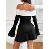 image:imageGORGLITTER Womens Off The Shoulder Mini Dress Elegant Classy Fall Long Sleeve Cocktail Dinner Birthday Going Out DressBlack