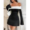 image:imageGORGLITTER Womens Off The Shoulder Mini Dress Elegant Classy Fall Long Sleeve Cocktail Dinner Birthday Going Out DressBlack