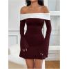 image:imageGORGLITTER Womens Off The Shoulder Mini Dress Elegant Classy Fall Long Sleeve Cocktail Dinner Birthday Going Out DressBurgundy