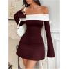 image:imageGORGLITTER Womens Off The Shoulder Mini Dress Elegant Classy Fall Long Sleeve Cocktail Dinner Birthday Going Out DressBurgundy
