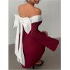 image:imageGORGLITTER Womens Off The Shoulder Mini Dress Elegant Classy Fall Long Sleeve Cocktail Dinner Birthday Going Out DressRed