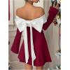 image:imageGORGLITTER Womens Off The Shoulder Mini Dress Elegant Classy Fall Long Sleeve Cocktail Dinner Birthday Going Out DressRed