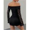 image:imageGORGLITTER Womens Off The Shoulder Mini Dress Long Sleeve Ruched Lace Bodycon Party Birthday Cocktail Sexy DressesBlack