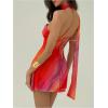 image:imageGORGLITTER Womens Ombre One Shoulder Mini Dress Lace Up Summer Wedding Guest Dresses with Neck ScarfRed