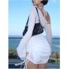 image:imageGORGLITTER Womens One Shoulder Swimsuit Coverups Dress Bell Long Sleeve Drawstring Beach Vacation Summer Dresses 2025White