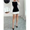 image:imageGORGLITTER Womens Pleated Bodycon Mini Dress Dressy Color Block Crew Neck Long Sleeve Cocktail Party Going Out DressesBlack and White