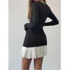 image:imageGORGLITTER Womens Pleated Mini Dress Color Block Ruffle Hem Long Sleeve Evening Dinner Trendy Fall Dresses 2025Black and White