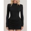 image:imageGORGLITTER Womens Ruched Bodycon Mini Dresses Formal Long Sleeve Crew Neck Birthday Party Cocktail Night Out DressBlack
