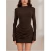 image:imageGORGLITTER Womens Ruched Bodycon Mini Dresses Formal Long Sleeve Crew Neck Birthday Party Cocktail Night Out DressBrown