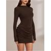 image:imageGORGLITTER Womens Ruched Bodycon Mini Dresses Formal Long Sleeve Crew Neck Birthday Party Cocktail Night Out DressBrown