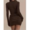 image:imageGORGLITTER Womens Ruched Bodycon Mini Dresses Formal Long Sleeve Crew Neck Birthday Party Cocktail Night Out DressBrown
