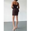 image:imageGORGLITTER Womens Ruched Halter Mini Dress Sleeveless Cocktail Evening Bodycon DressesChocolate Brown