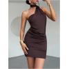 image:imageGORGLITTER Womens Ruched Halter Mini Dress Sleeveless Cocktail Evening Bodycon DressesChocolate Brown