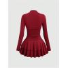 image:imageGORGLITTER Womens Ruched Long Sleeve Dress Tiered Layered Mock Neck Y2K A Line Party Going Out DressesBurgundy