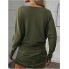 image:imageGORGLITTER Womens Ruched Long Sleeve Mini Dress Crew Neck Bodycon Formal Wedding Guest DressesArmy Green
