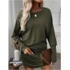 image:imageGORGLITTER Womens Ruched Long Sleeve Mini Dress Crew Neck Bodycon Formal Wedding Guest DressesArmy Green