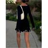 image:imageGORGLITTER Womens Ruffle Bodycon Mini Dress Boat Neck Long Sleeve Knit Pencil Short Going Out Party Club Night DressesBlack
