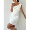 image:imageGORGLITTER Womens Sexy Off The Shoulder Bodycon Mini Dress Sleeveless Ruched Birthday Cocktail Party Pencil Short DressWhite