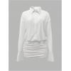 image:imageGORGLITTER Womens Sheer Button Down Shirt Dress Mesh Long Sleeve Ruched Bodycon Mini Dresses Sexy Summer Going Out OutfitsWhite