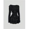 image:imageGORGLITTER Womens Sparkly Mini Dress Sexy Birthday Bow Long Sleeve Ruffle Glitter Sequin A Line Party Short DressesBlack