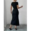 image:imageGORGLITTER Womens Split Bodycon Maxi Dress Metal Flower Short Sleeve Formal Elegant Wedding Guest Long DressesBlack