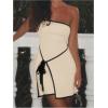 image:imageGORGLITTER Womens Strapless Bow Tie Front Bodycon Mini Dress Asymmetrical Summer Knit Sun Dresses Elegant Classy 2025Apricot