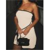 image:imageGORGLITTER Womens Strapless Bow Tie Front Bodycon Mini Dress Asymmetrical Summer Knit Sun Dresses Elegant Classy 2025Apricot