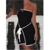image:imageGORGLITTER Womens Strapless Bow Tie Front Bodycon Mini Dress Asymmetrical Summer Knit Sun Dresses Elegant Classy 2025Black