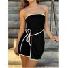 image:imageGORGLITTER Womens Strapless Bow Tie Front Bodycon Mini Dress Asymmetrical Summer Knit Sun Dresses Elegant Classy 2025Black