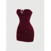 image:imageGORGLITTER Womens Strapless Ruched Tube Mini Dresses Elegant Classy Casual Party Cut Out Backlesss Bodycon Sun DressRedwood