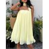 image:imageGORGLITTER Womens Strapless Ruffled Babydoll Mini Dress Wedding Sleeveless A Line Mesh Pleated Tube Dresses with ScarfYellow