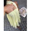 image:imageGORGLITTER Womens Strapless Ruffled Babydoll Mini Dress Wedding Sleeveless A Line Mesh Pleated Tube Dresses with ScarfYellow