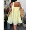 image:imageGORGLITTER Womens Strapless Ruffled Babydoll Mini Dress Wedding Sleeveless A Line Mesh Pleated Tube Dresses with ScarfYellow