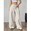 image:imageGORGLITTER Womens Striped Wide Leg Casual Pants Oversized Drawstring Waist Baggy TrousersBeige
