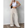 image:imageGORGLITTER Womens Striped Wide Leg Casual Pants Oversized Drawstring Waist Baggy TrousersBeige