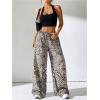 image:imageGORGLITTER Womens Striped Wide Leg Casual Pants Oversized Drawstring Waist Baggy TrousersBrown