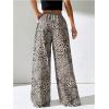 image:imageGORGLITTER Womens Striped Wide Leg Casual Pants Oversized Drawstring Waist Baggy TrousersBrown