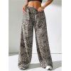 image:imageGORGLITTER Womens Striped Wide Leg Casual Pants Oversized Drawstring Waist Baggy TrousersBrown