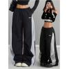 image:imageGORGLITTER Womens Wide Leg Baggy Sweatpants 2025 Gym Color Block Track Pants Drawstring Waist PantsBlack