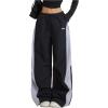 image:imageGORGLITTER Womens Wide Leg Baggy Sweatpants 2025 Gym Color Block Track Pants Drawstring Waist PantsBlack