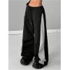 image:imageGORGLITTER Womens Wide Leg Baggy Sweatpants 2025 Gym Color Block Track Pants Drawstring Waist PantsBlack
