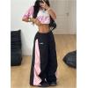 image:imageGORGLITTER Womens Wide Leg Baggy Sweatpants 2025 Gym Color Block Track Pants Drawstring Waist PantsBlack Colorblock